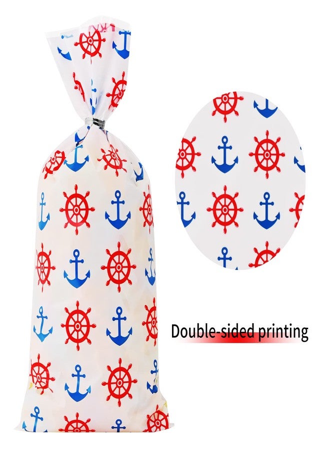 Lecpeting 100 Pcs Nautical Treat Bags Anchors Wheel Print Cellophane Candy Bags Nautical Party Favors with Twist Ties for Theme Birthday Party Supplies - Image 3